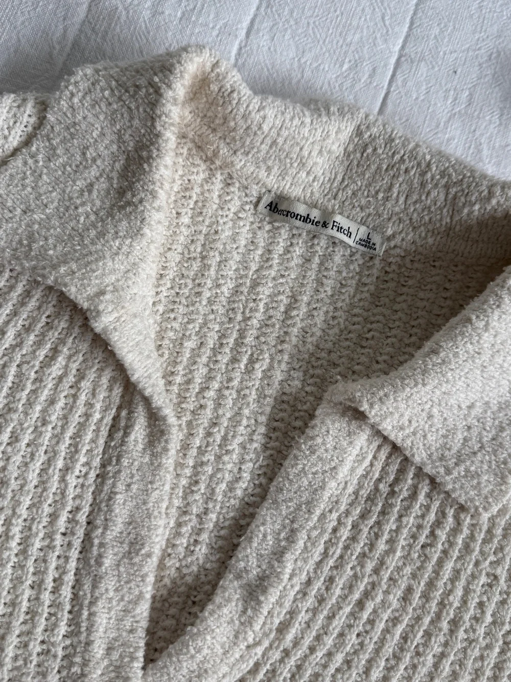 Abercrombie & Fitch Cream knitted Button-Front Short Sleeve Top - Picture 5 of 5